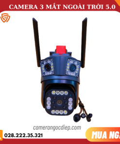 CAMERA 3 MẮT NGOÀI TRỜI - XEM 3 MÀN HÌNH CÙNG LÚC - XOAY 360 ĐỘ - ĐỘ PHÂN GIẢI 5.0MPX - TÍCH HỢP ĐÈN BÁO ĐỘNG LỚN
