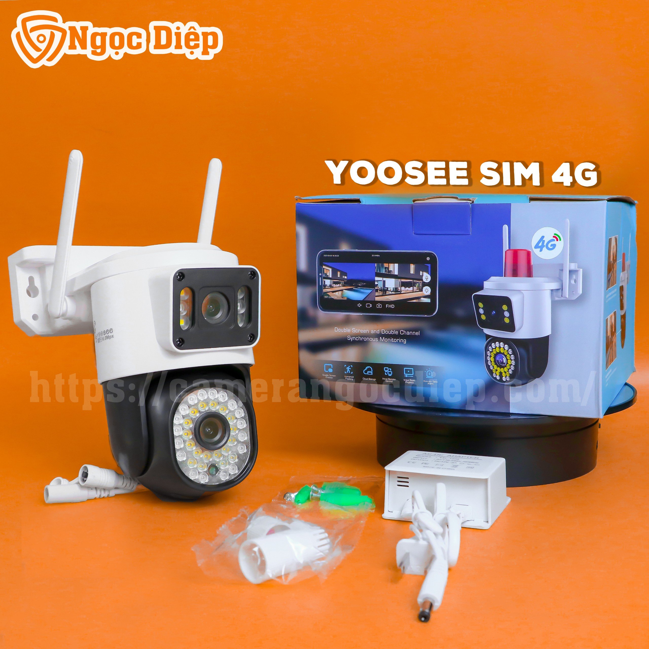 Camera Yoosee 4G-42B 2 mắt xài sim 42 LED- 6.0M xem đêm có màu