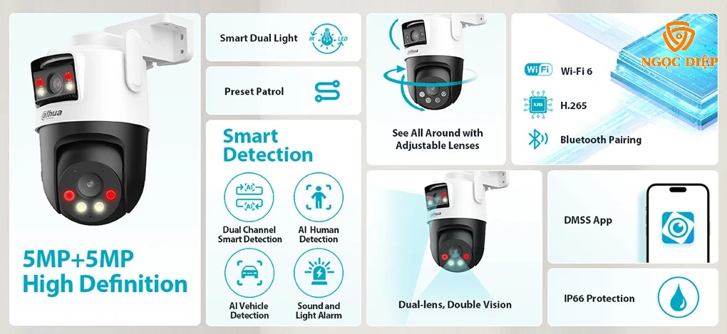 Camera WiFi Dahua 2 MẮT 10MP DH-P5D-5F-PV