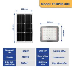 Đèn Pha Tỏa 3 Mặt Mắt Ngọc Năng Lượng Mặt Trời TP.DP05.300