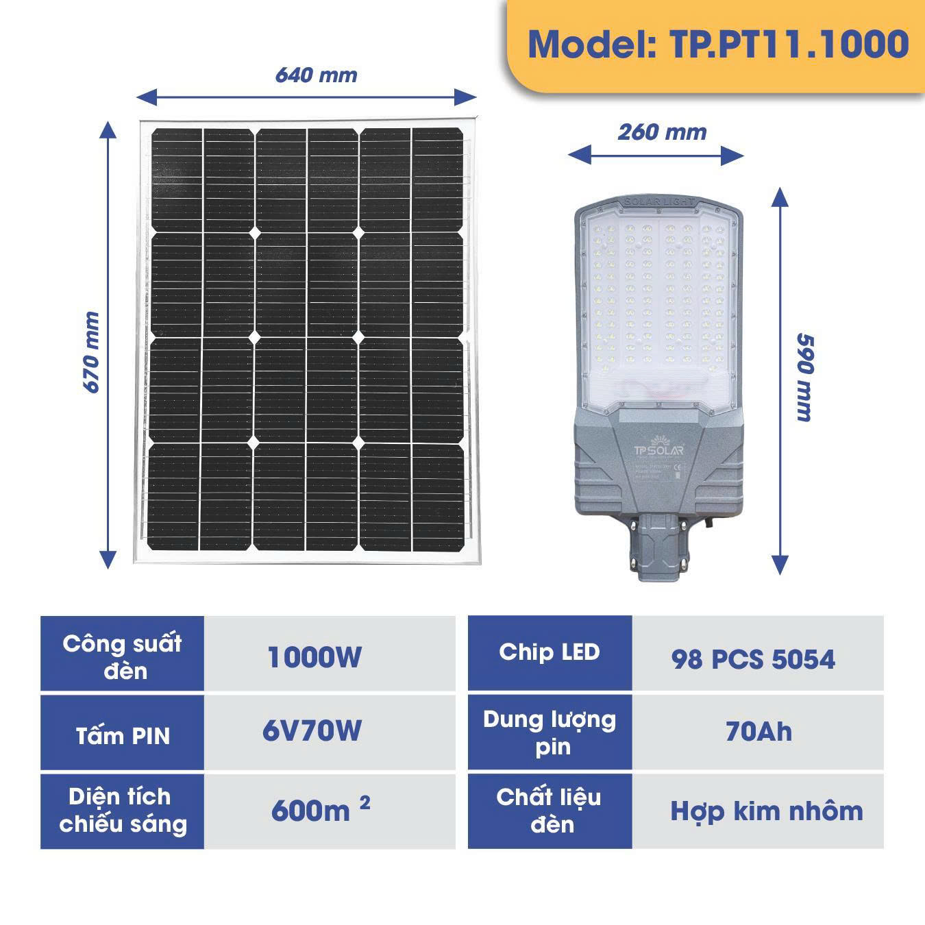 Đèn Phi Thuyền Cao Cấp Năng Lượng Mặt Trời TP.PT11.1000 1 thong so TP.PT11.1000