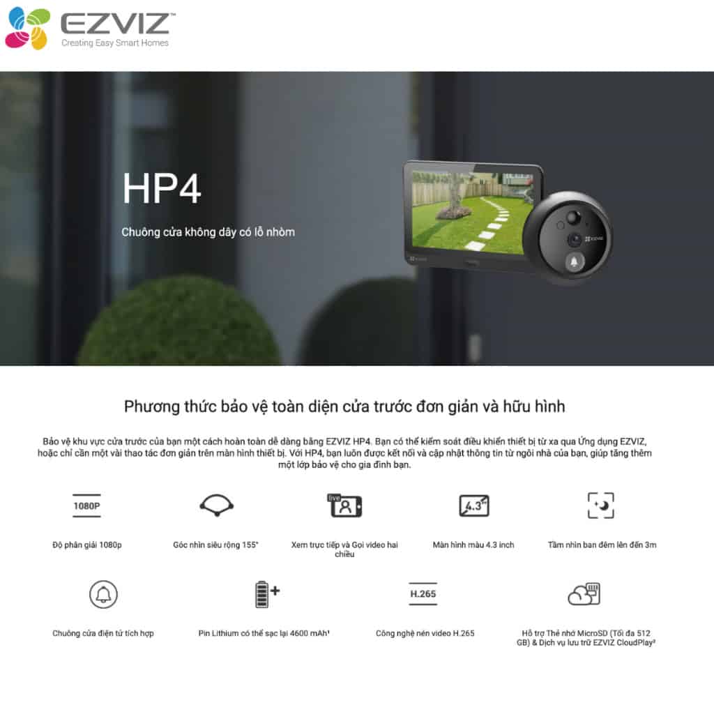 Chuông cửa màn hình EZVIZ HP4: Mắt thần thông minh 1080p 2 Bo chuong cua man hinh khong day EZVIZ HP4 6