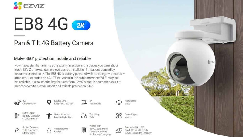 Camera Pin Sạc EZVIZ EB8 4G 4K: Giám Sát Không Dây Cao Cấp 1 eb8 4g 4k 7