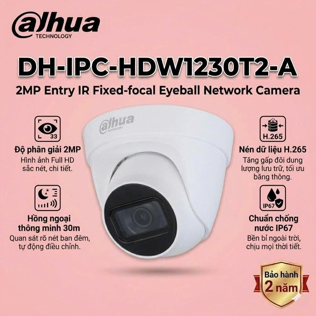 Camera IP 2MP Dahua DH-IPC-HDW1230T2-A | Full HD Có Mic 2 DH IPC HDW1230T2 A 1