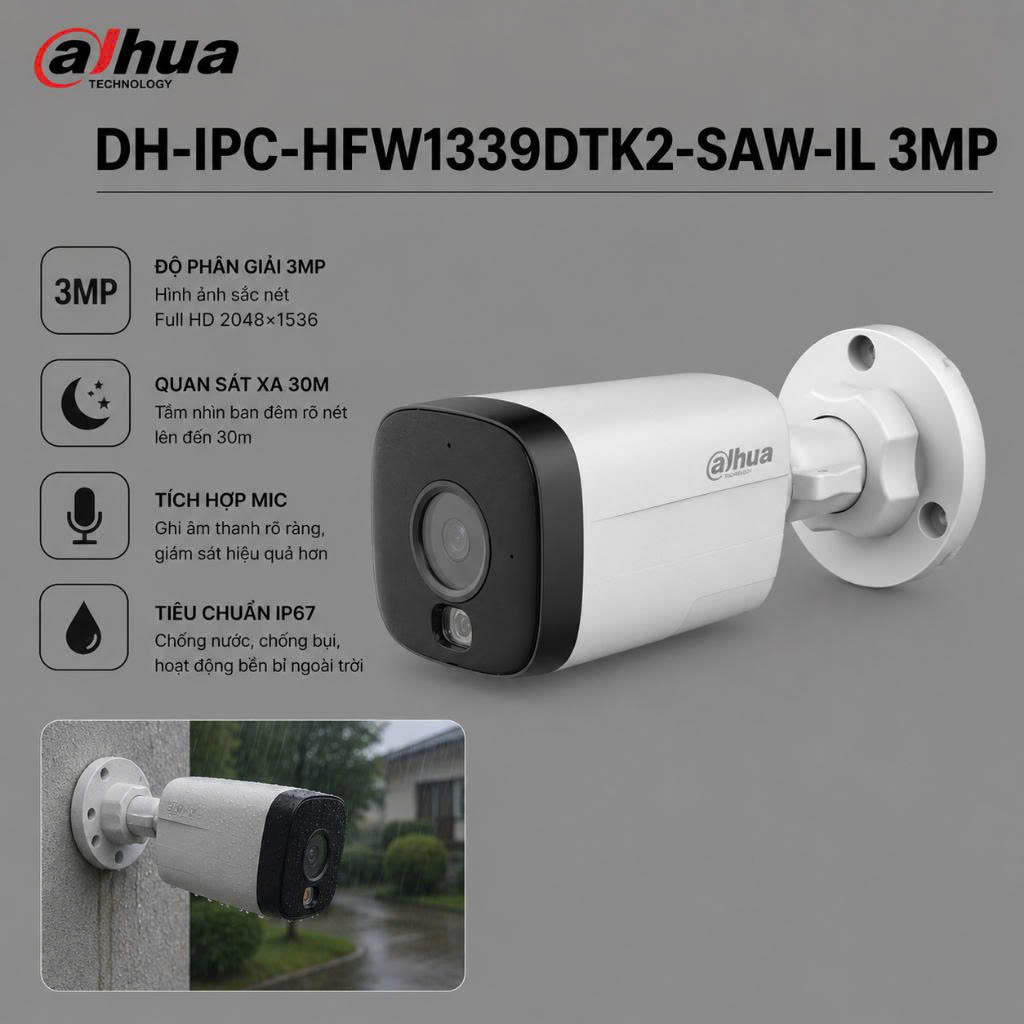 Camera Wifi Dahua DH-IPC-HFW1339DTK2-SAW-IL 3MP 3 DH IPC HFW1339DTK2 SAW IL 2